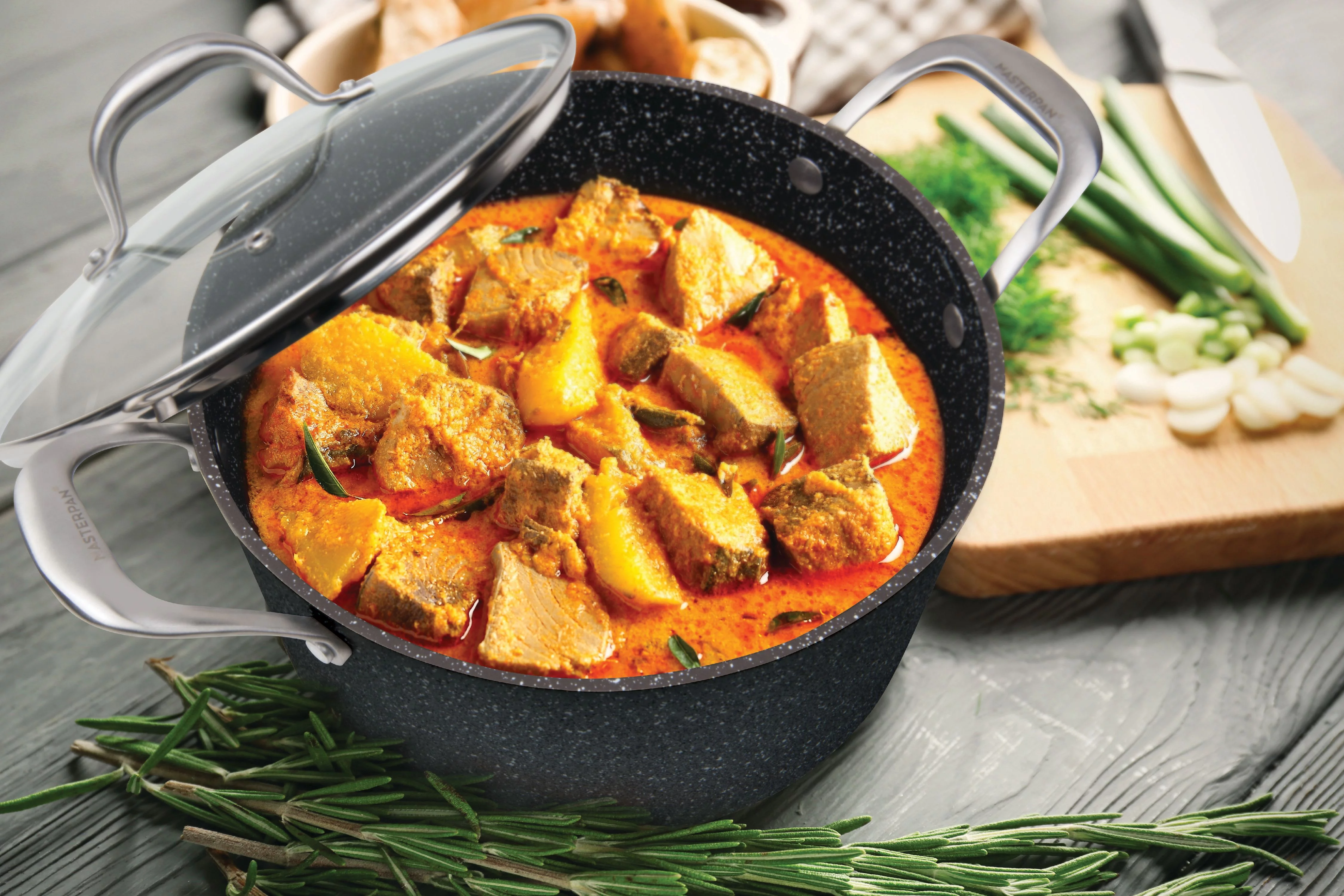 Masterpan  5 qt. x 9.5 in. Stock Pot with Glass Lid Non-Stick Cast Aluminum Granite Look Finish