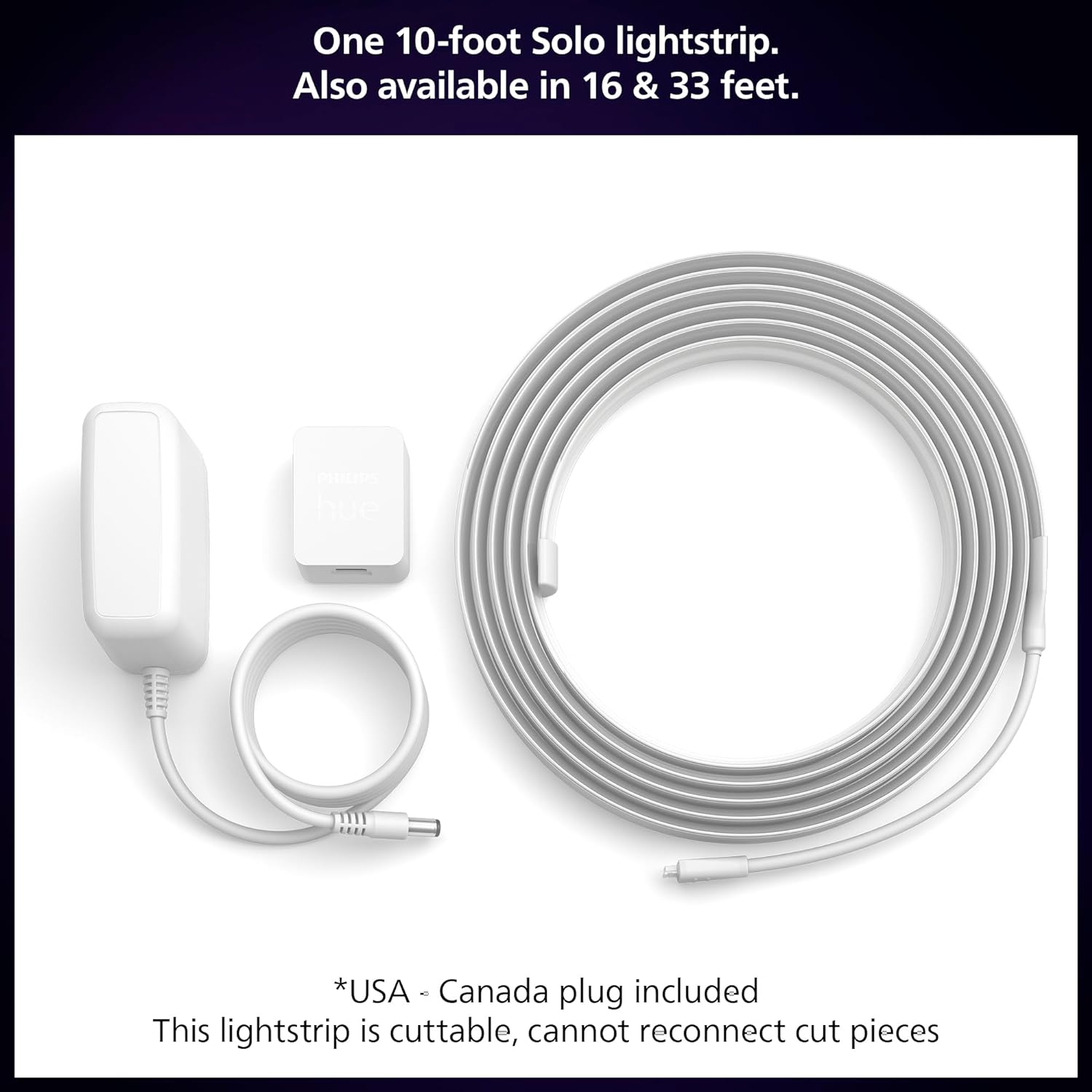 Philips Hue Indoor 10 Ft Smart LED Solo lightstrip Base Kit - 1 Pack - Control with Hue App - Works with Alexa, Google Assistant and Apple HomeKit, White