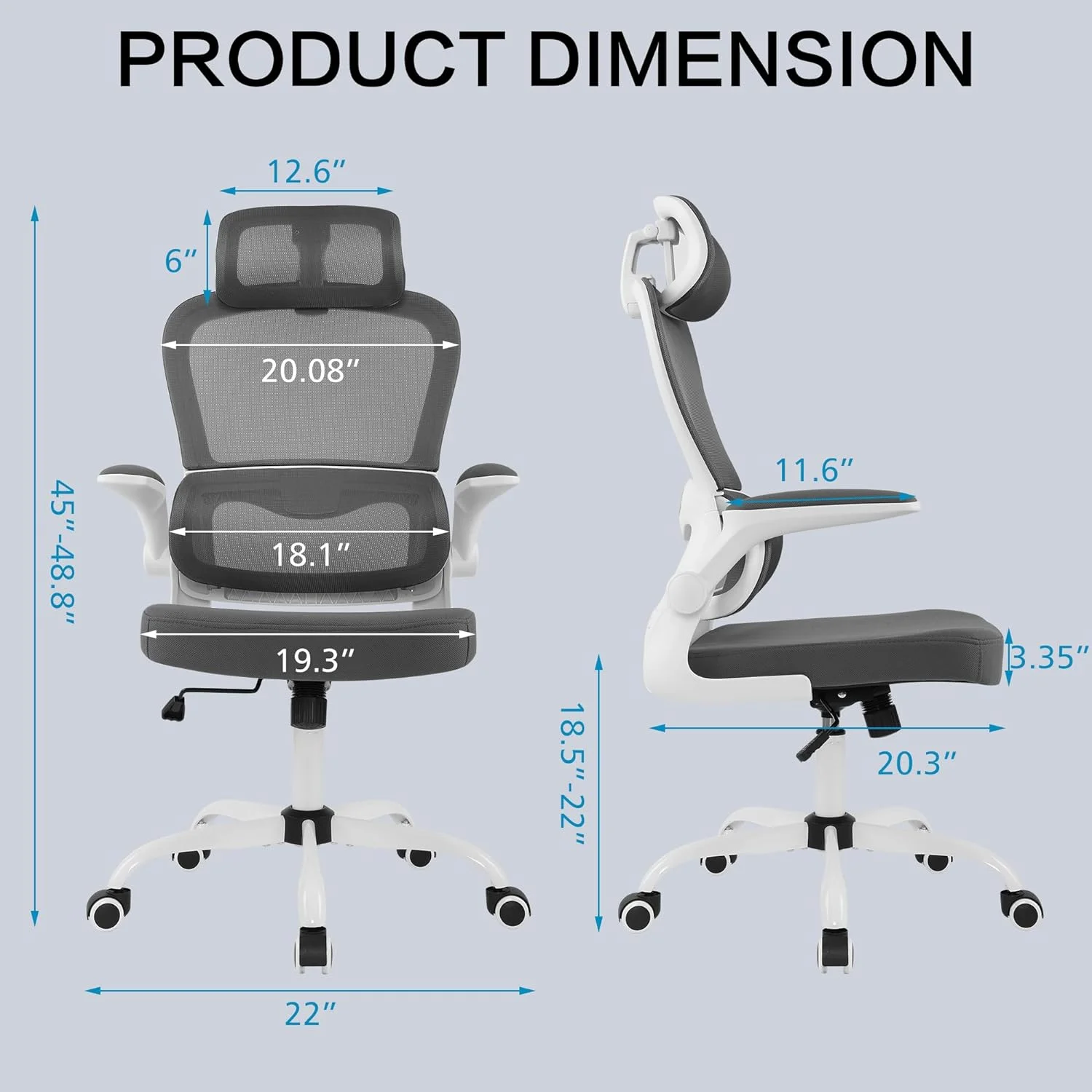 RUNFAYBIU Office Chair Ergonomic Office Chair Home Office Desk Chairs with Wheels  Lumbar Support  Adjustable Headrest and Flip-up Armrest (Gray)