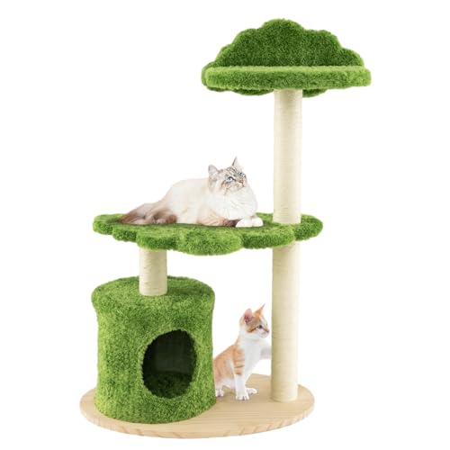 Tangkula Cat Tree Tower, Multi-level Modern Wood Cat Tower with Sisal Scratching Posts, Top Perch, Solid Wood Base, Cute Cat Condo, Small Cat Tree for Indoor Cats Large Adult (38 Inch)