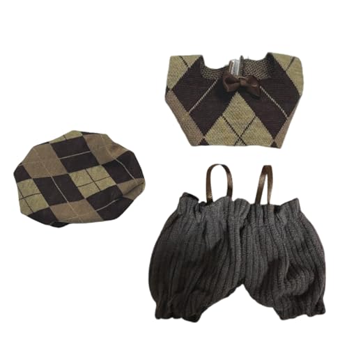 Clothes for 17cm Doll(Clothes Only)– 4-Piece Set Denim Overall + Sun Hat + T-Shirt with Collar + Knitted Flower Brooch for a Unique Dressed-Up Look – Fashion Handmade Accessories for Doll