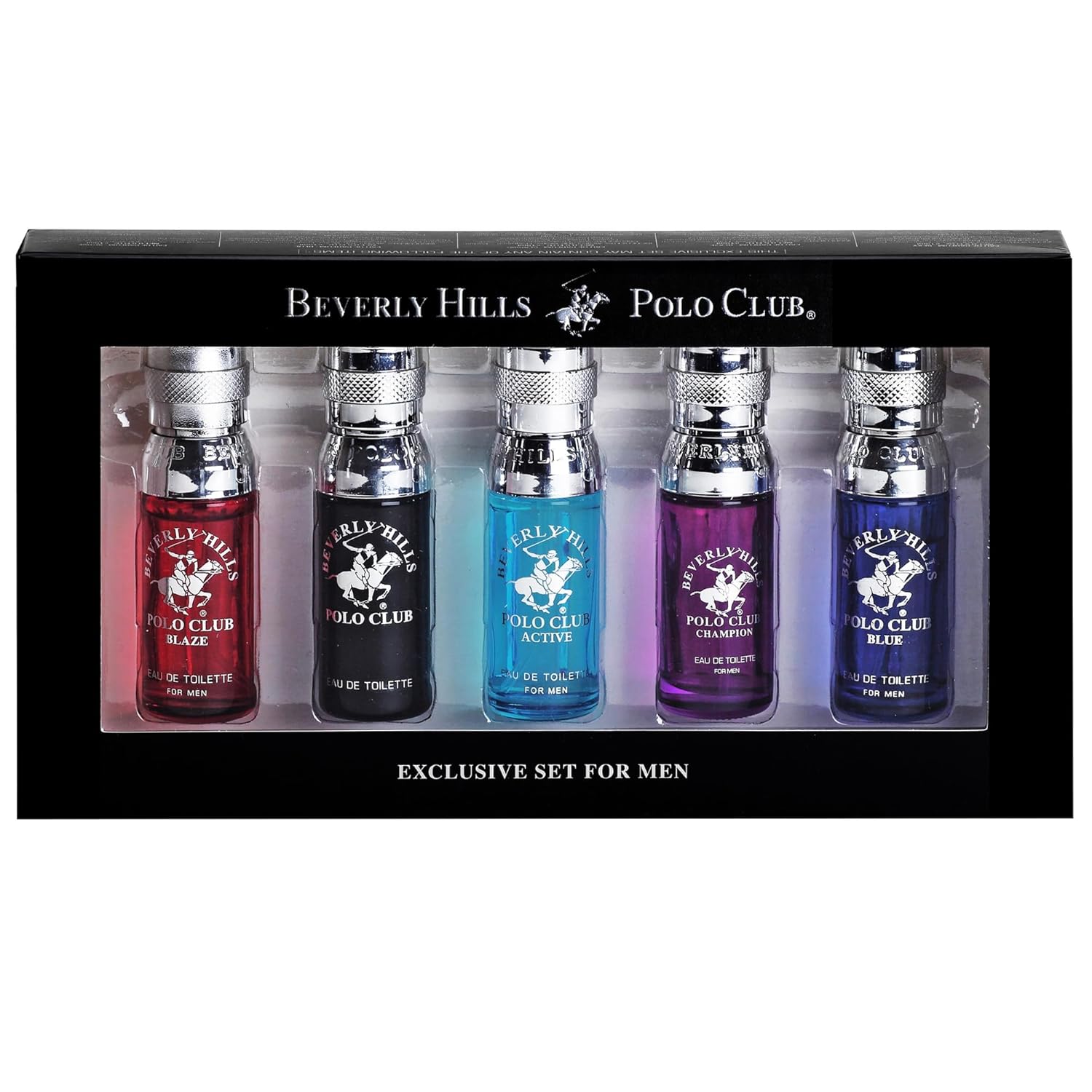 Beverly Hills Polo Club 5 Piece Mini Gift Set Exclusive for Men, EDT Eau De Toilette 5 Mini 0.5oz Bottles May Vary