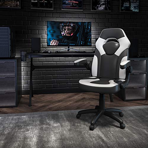 Flash Furniture X10 High-Back LeatherSoft Racing Style Gaming Chair with Flip-Up Arms, Ergonomic Padded Swivel Computer Chair, Blue/Black