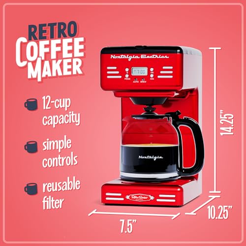 Nostalgia Retro 12-Cup Programmable Coffee Maker With LED Display, Automatic Shut-Off & Keep Warm, Pause-And-Serve Function, Aqua