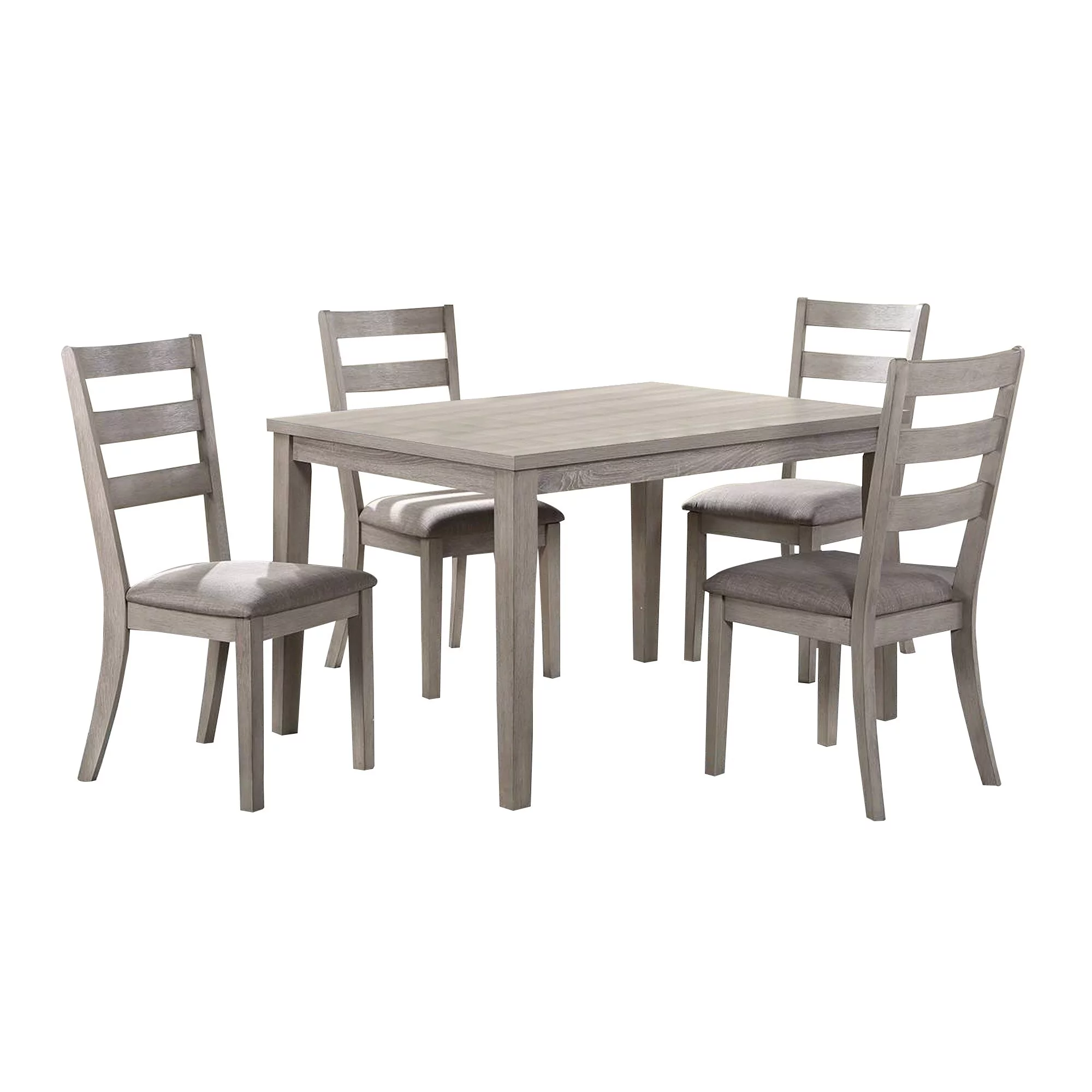 5 Piece Dining Set, Rectangular Table, 4 Chairs, Padded Seating, Light Gray