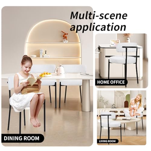 CLATINA White Boucle Dining Room Chairs, Dining Chairs Set of 1, Mid-Century Modern Kitchen Chair Curved Backrest Round Upholstered Sherpa Dining Chair with Metal Legs