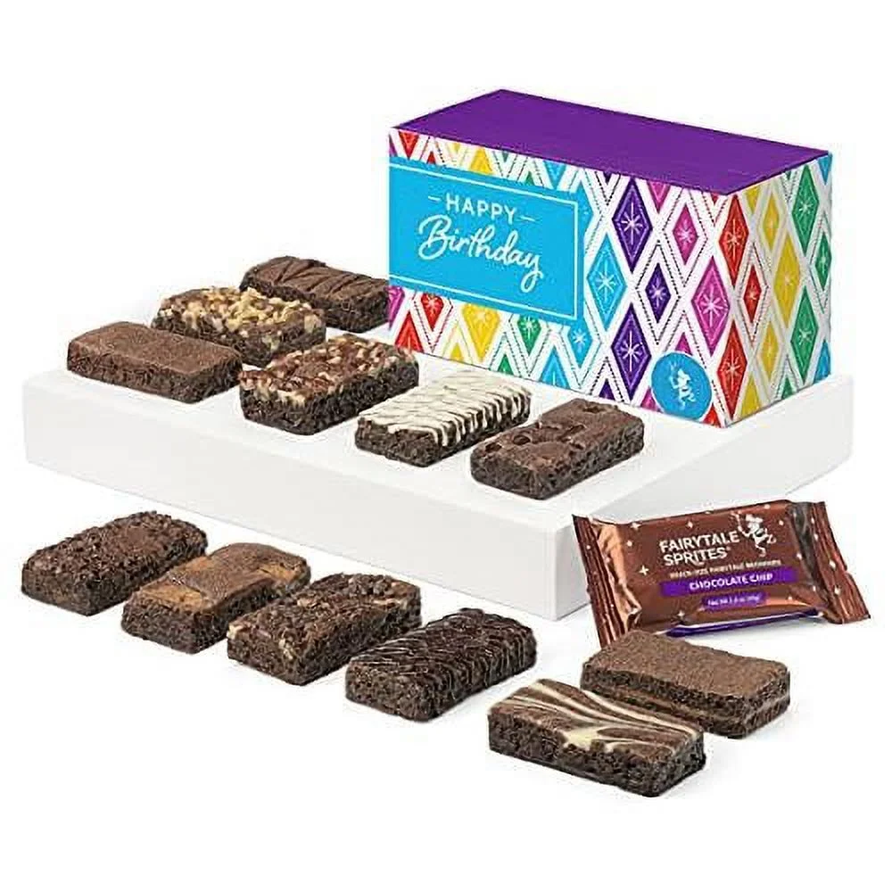 Birthday Sprite Dozen Individually Wrapped Gourmet Chocolate Food Gift Basket - 3 Inch X 1.5 Inch Snack-Size Brownies - 12 Pieces - Item HB212