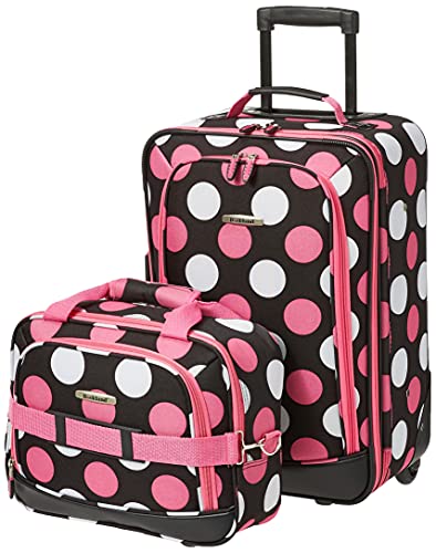 Rockland Fashion Softside Upright Luggage Set, Expandable, Kensington, Black and White, 2-Piece(14/19)