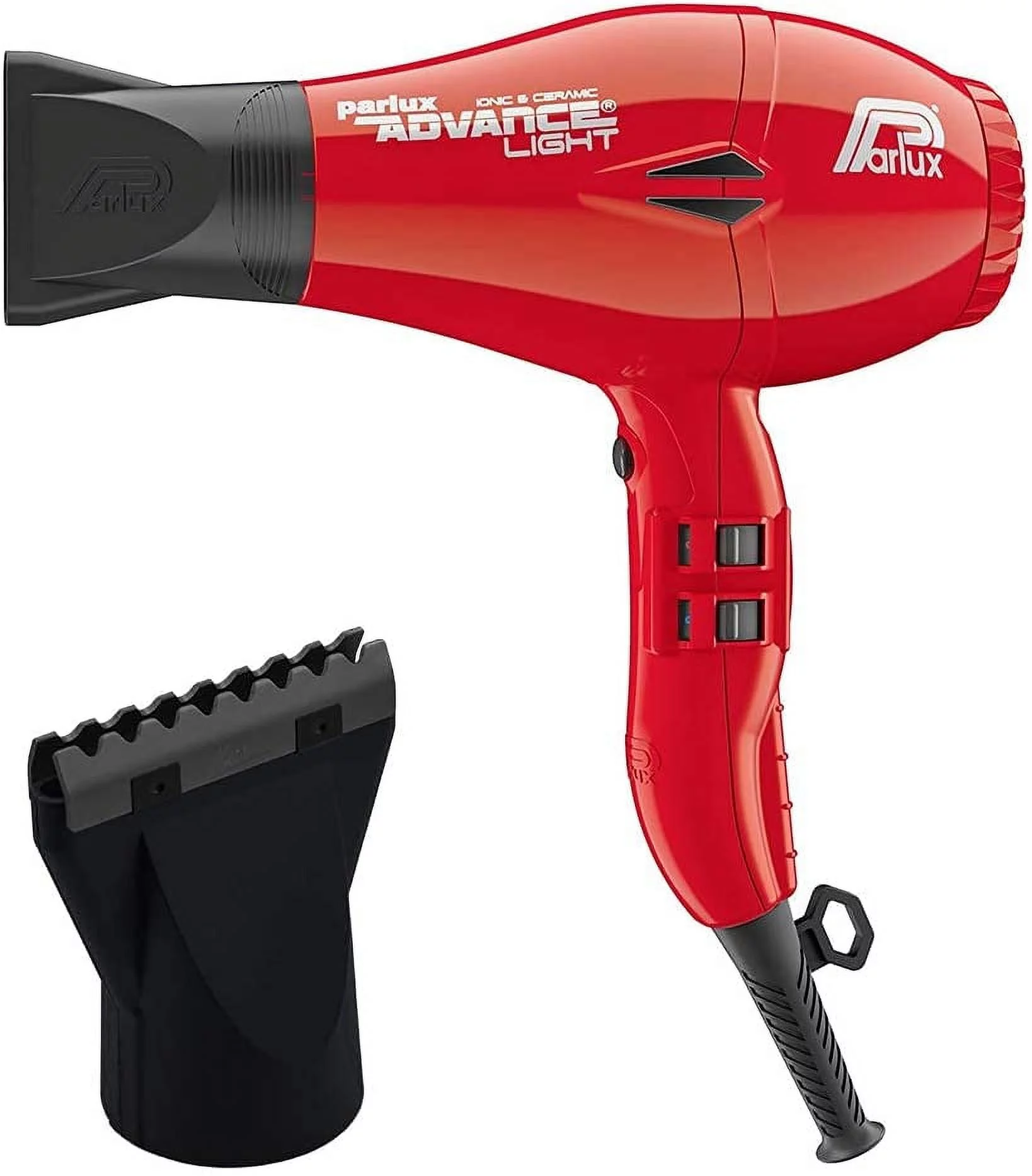 Parlux Advance Light RED Ionic and Ceramic Hair Dryer and M Hair Designs Hot Blow Attachment Black (Bundle - 2 items)