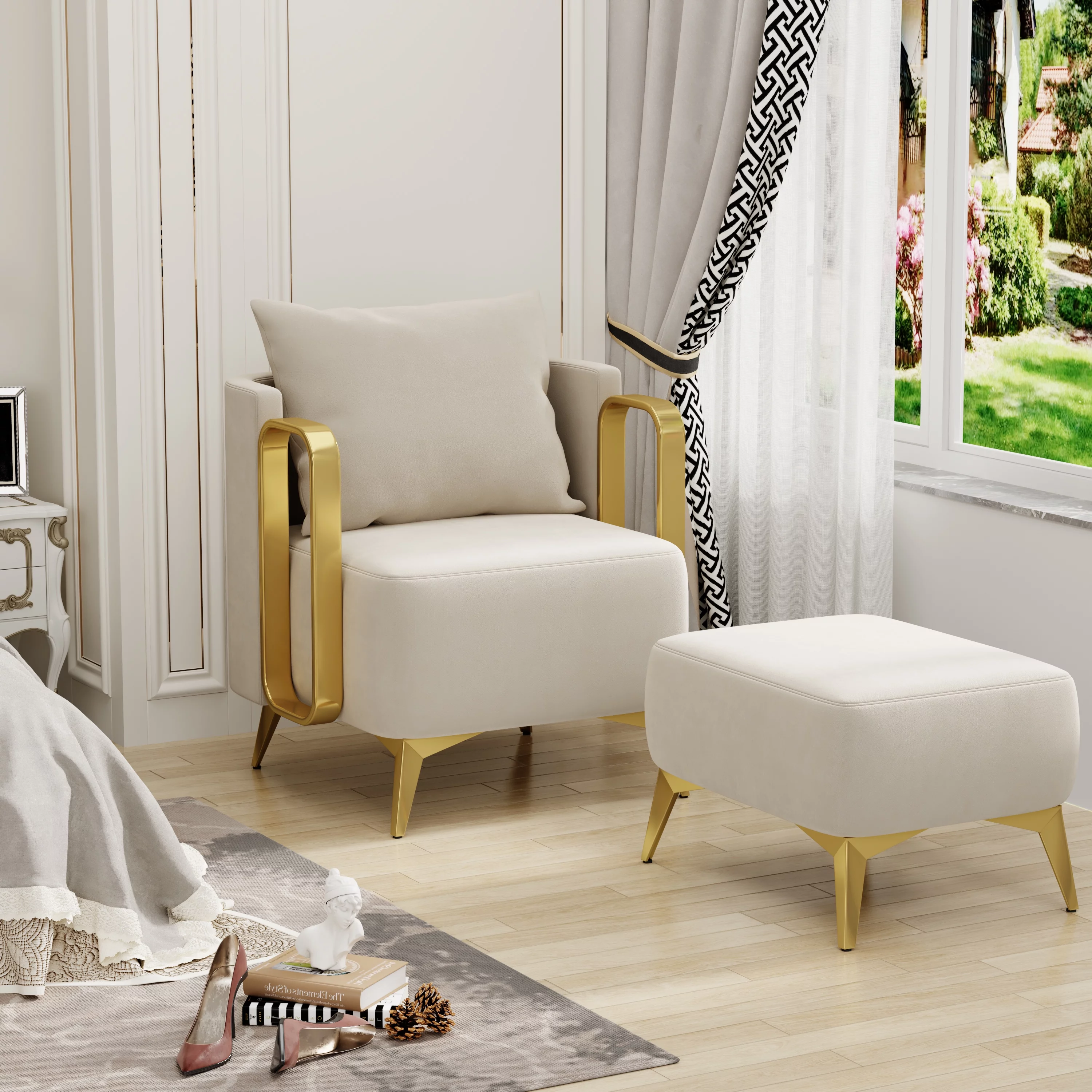 Apeaka Accent Chair with Ottoman,Velvet Upholstered Living Room Chairs Reading Single Sofa Chair