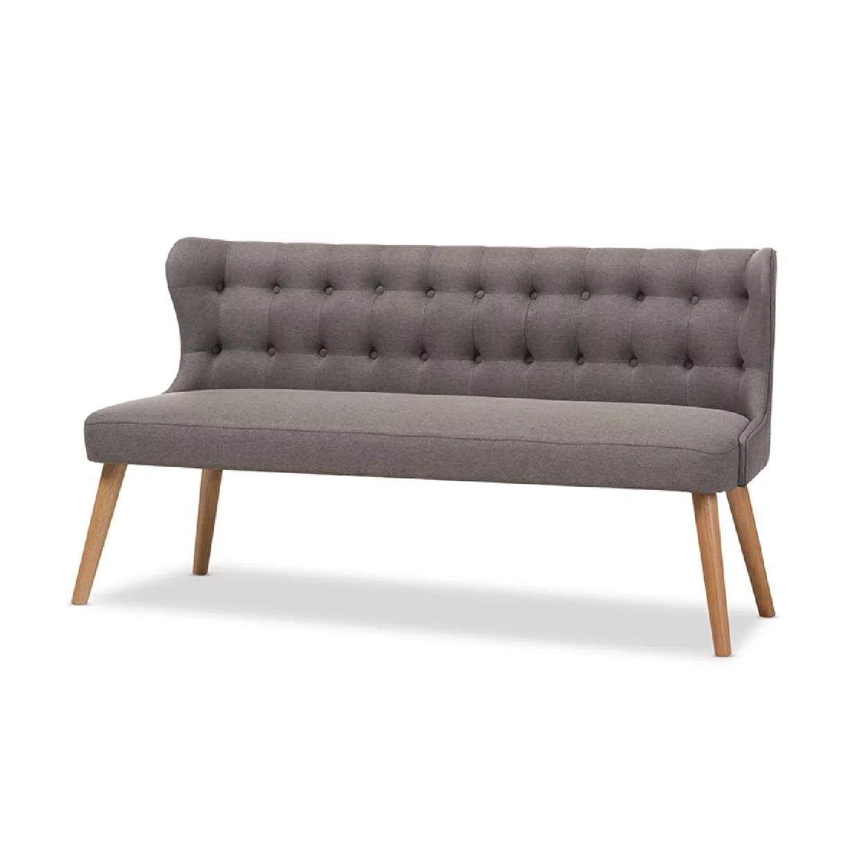 Wholesale Interiors Baxton Studio Melody Mid-Century Modern Grey Fabric and Natural Wood Finishing 3-Seater Settee Bench