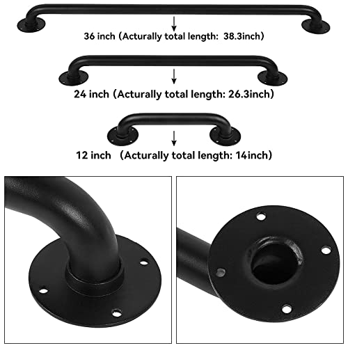 36 Inch Black No-Slip Stair Handrail Indoor, 3 FT Industrial Metal Stair Railing, Wall Mount Staircase Handrails, Outdoor Steps Railing, Deck Rails, Safety Grab Bar for Elderly & Kids