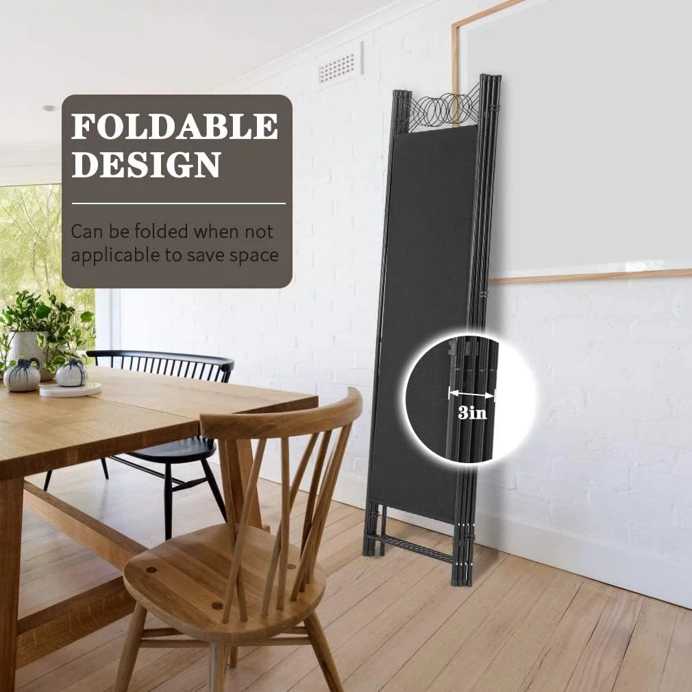 YRLLENSDAN 4 Panel Room Divider 6FT Steel Frame Screen Folding Privacy Divider Freestanding Partition for Home Office Bedroom, Black
