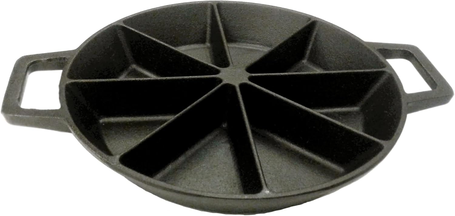 Bayou Classic 10-in Cast Iron Wedge Cornbread Skillet Features Side Loop Handles For Easy Transport Bakes 8 Wedges of Cornbread