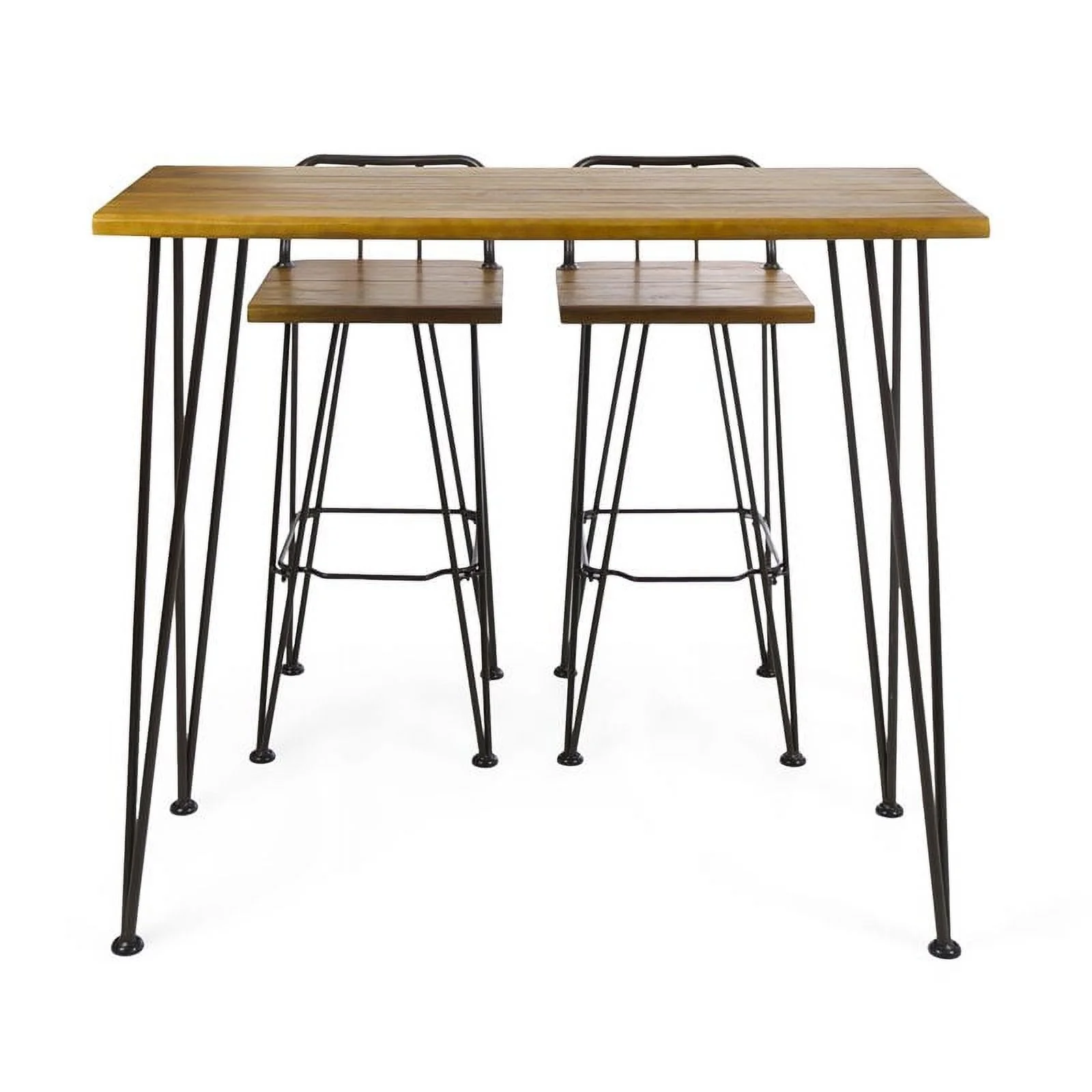 Noble House Denali Outdoor Teaked Acacia Wood Bar Set with Metal Iron Frame