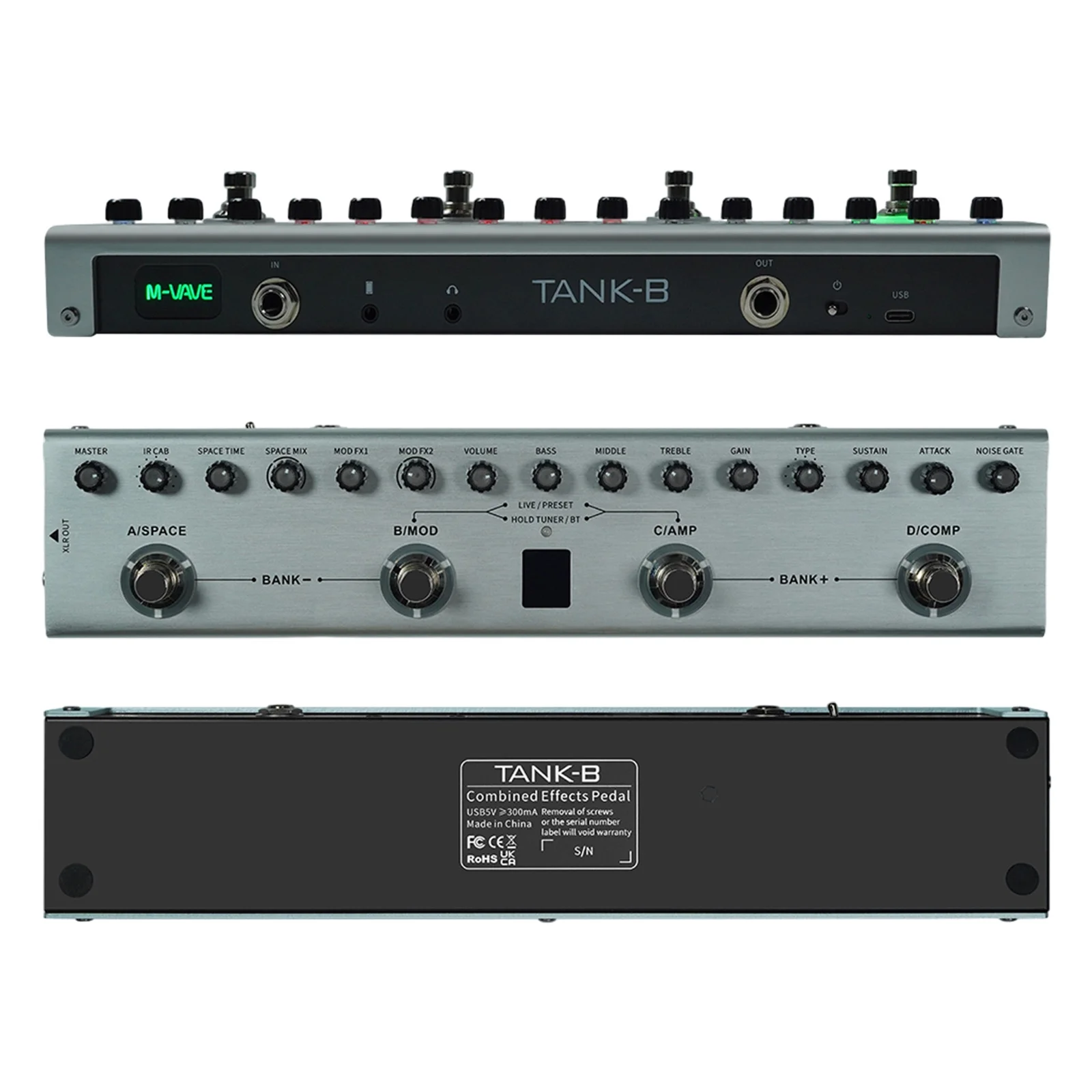 OWSOO Effects Pedal with 3,Band Equalizers, XLR Balanced Output, and Multiple Delays/Reverbs , Ideal for Electric Bass