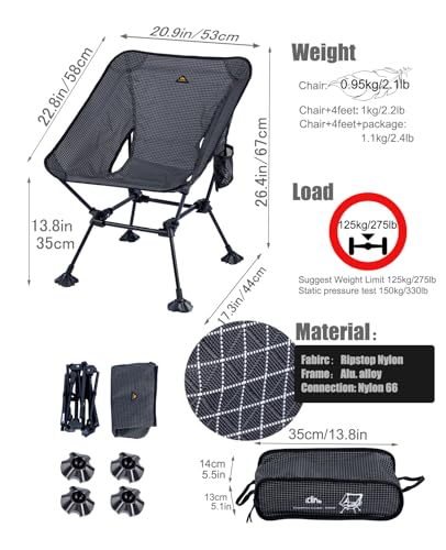 iClimb Ultralight Compact Camping Folding Beach Chair with Anti-Sinking Large Feet