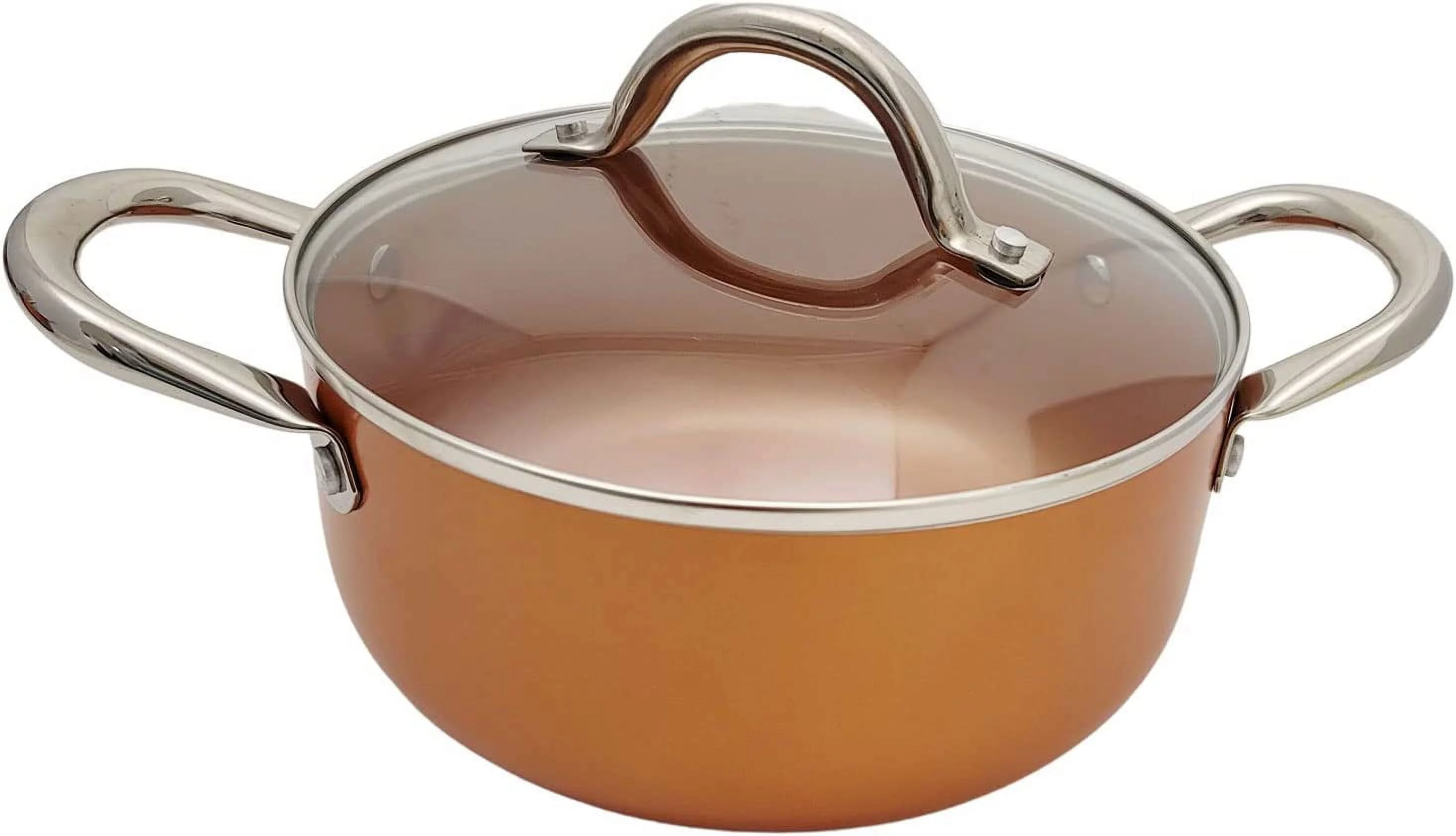 Nonstick Copper Ceramic Dutch Oven Stew Soup Pot Braiser with Stainless Steel Handles & Vented Glass Lid, 5 Qt