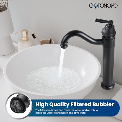 gotonovo Bathroom Vessel Sink Faucet Single Handle Brass Long Reach Bathroom Faucet 1 Hole Deck Mounted Mixer Tap with Pop Up Drain Brushed Nickel