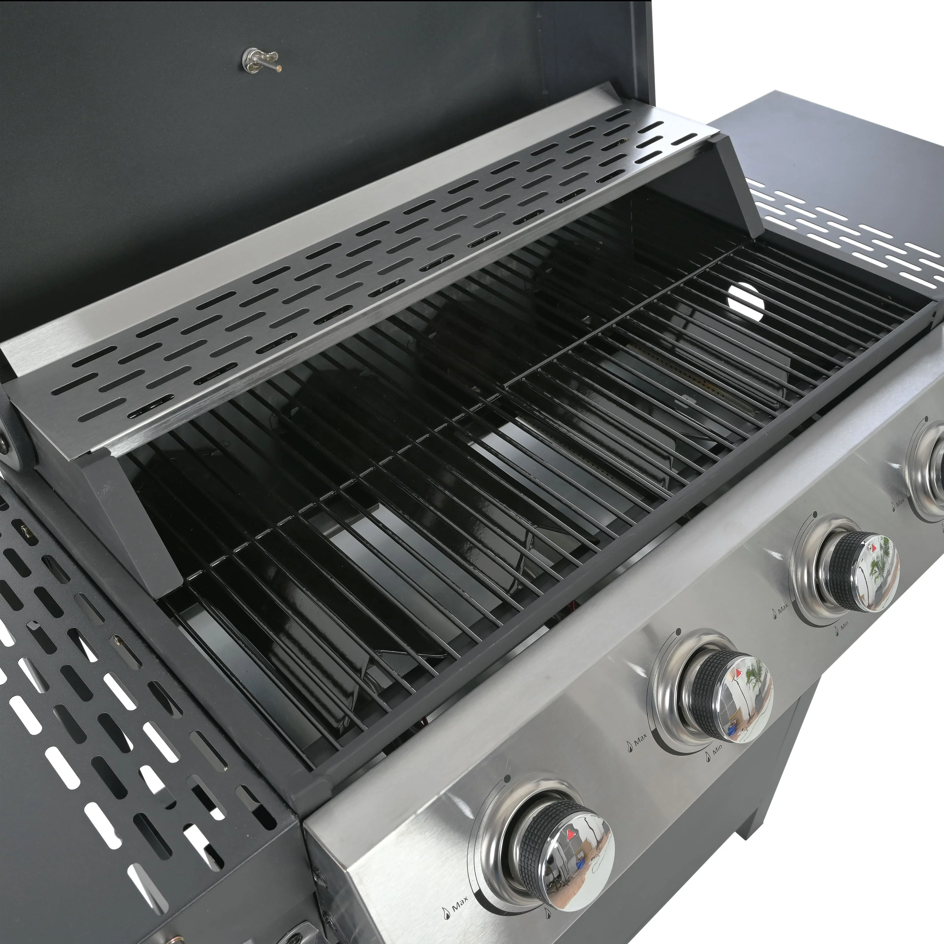 Stainless Steel 4-Burner Gas Grill with 34,200 BTU, Piezoelectric Ignition, and Porcelain-Enamel Cooking Grates