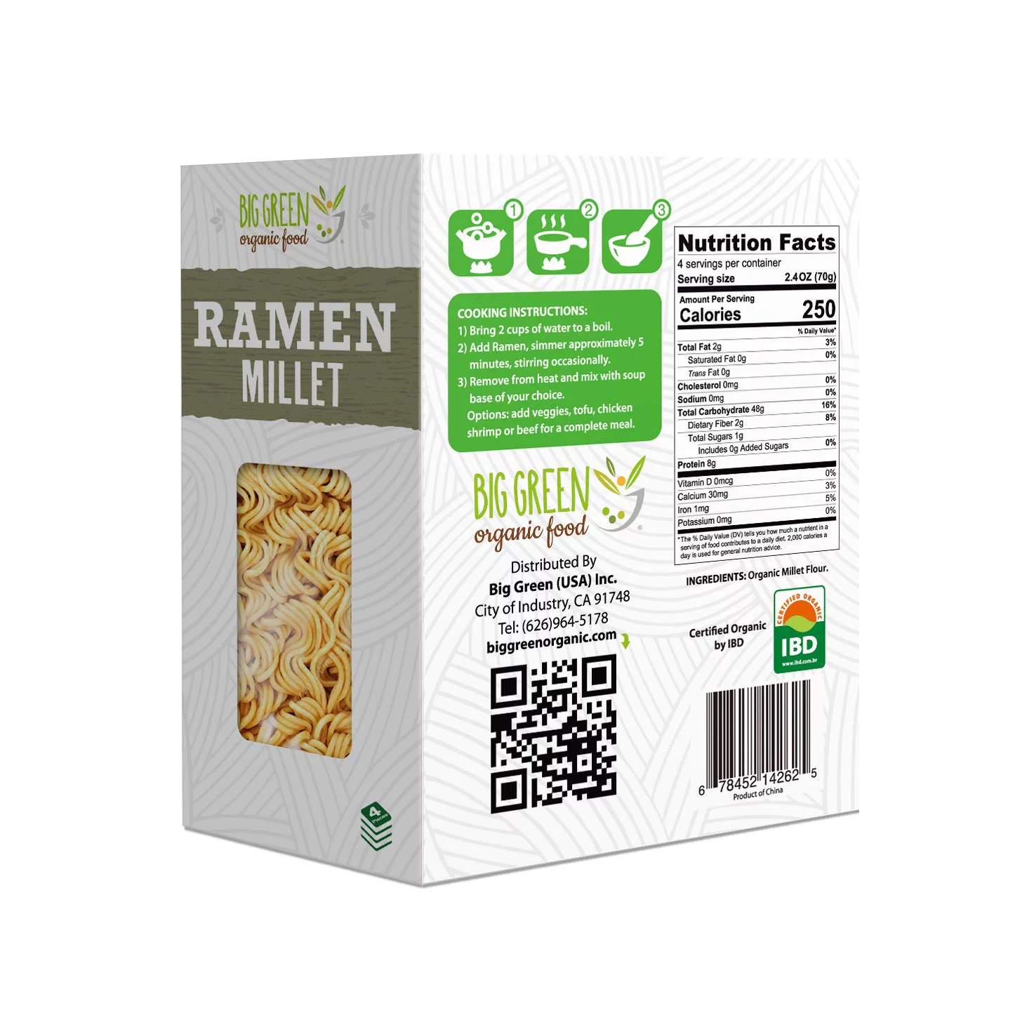 Big Green Organic Food- Organic Millet Ramen, 9.8 oz (6 Packs)