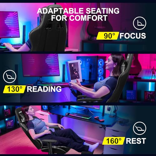 GTRACING Gaming Chair with Footrest, Ergonomic Computer Game Desk Chair, Reclining Game Chair Seat Height Adjustment, Swivel Rocker with Headrest and Lumbar (Blue)