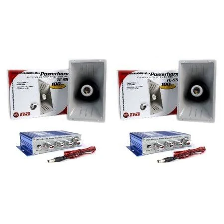 Nippon America PA Power Horn Speaker 100 Watt Indoor Outdoor 100W with HiFi Amplifier Qty 2