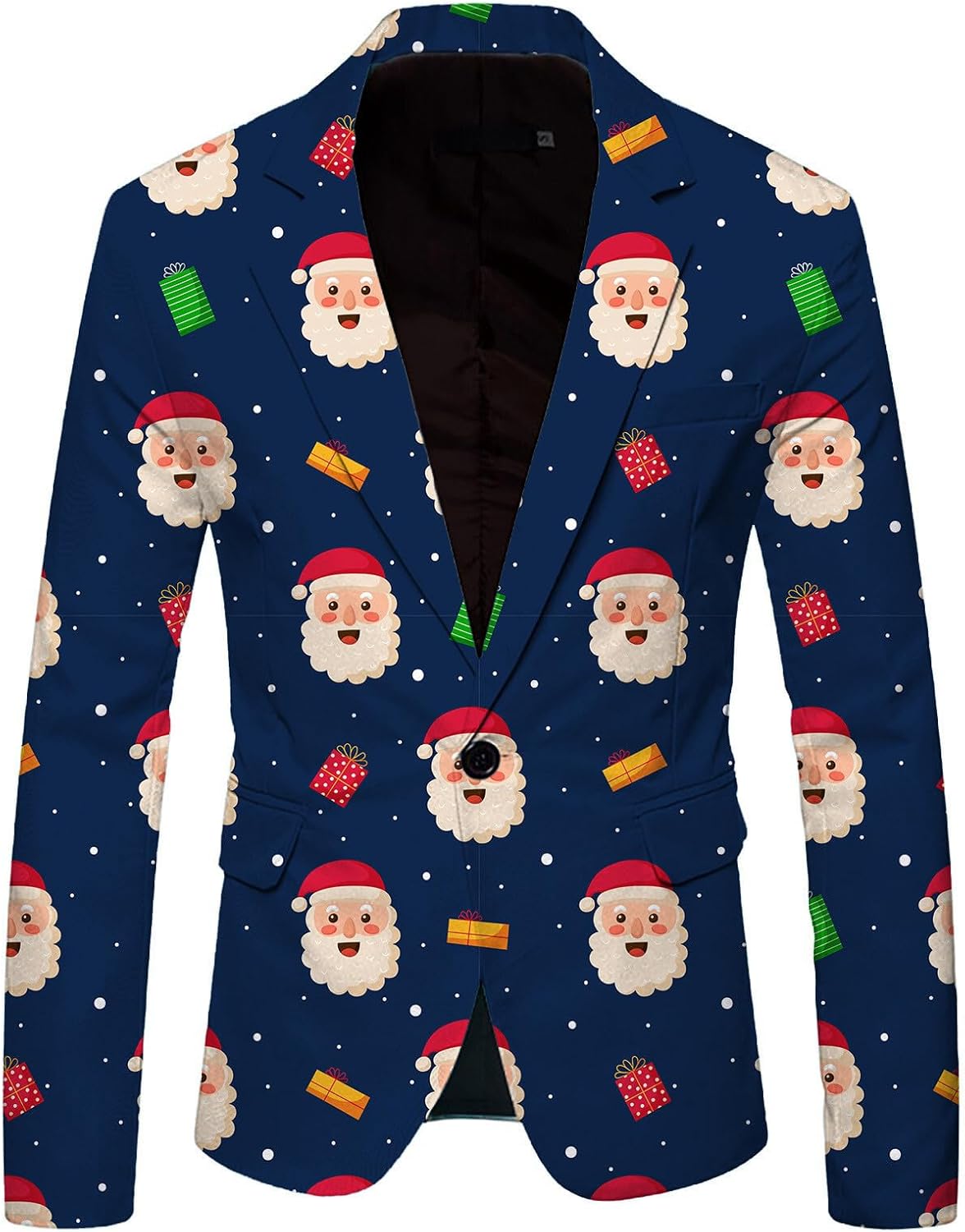 Christmas Coat Leisure Suit Men Printed Pocket Buttons Long Sleeve Suit Rain Suits Big and Tall Men (Dark Blue, S)