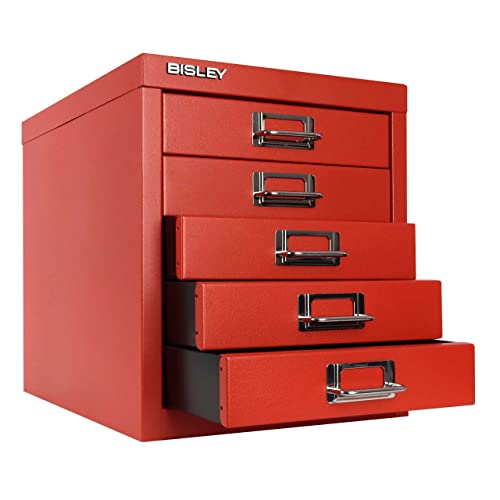 Bisley 10-Drawer Steel MultiDrawer Cabinet - Black, Chrome Pull Handles with Label Holders, Powder-Coated Steel, Removable Drawers, Fits Under Most Desks, Labels Included