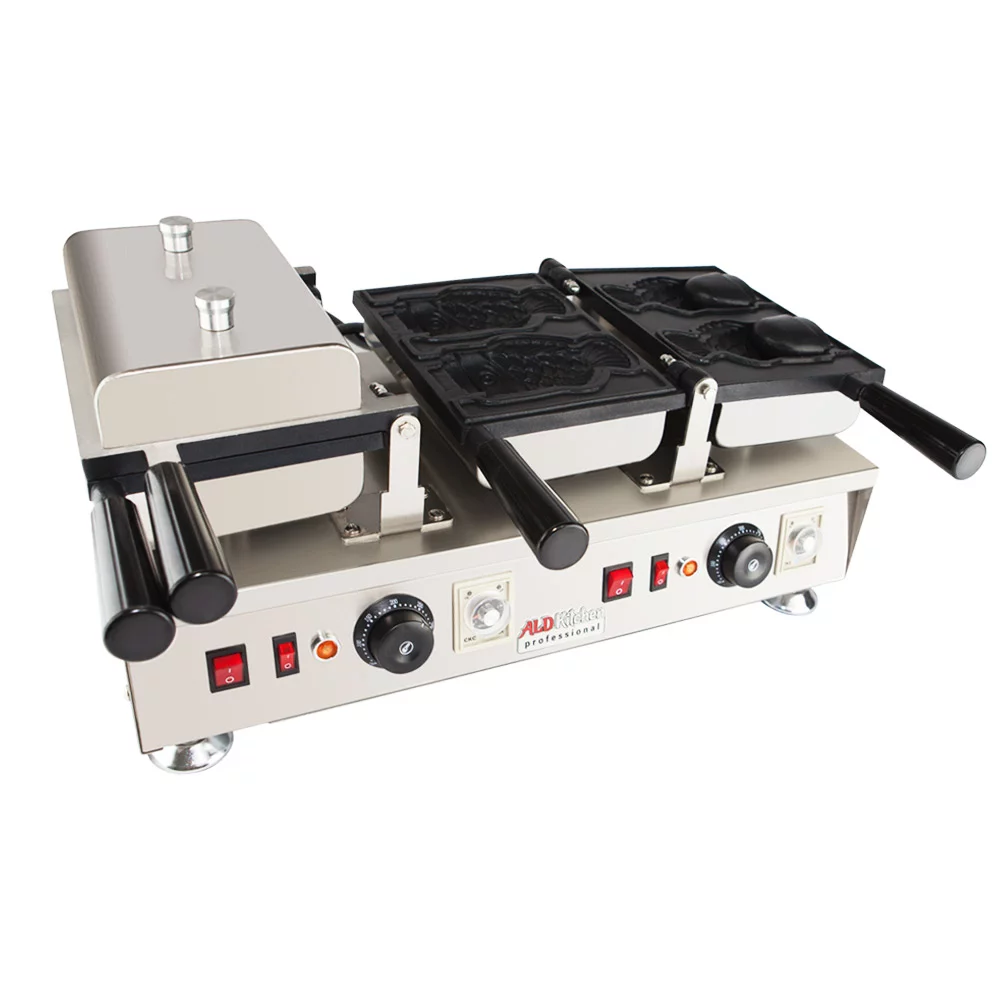 ALDKitchen Taiyaki Maker | Fish Waffle Iron | Stainless Steel Taiyaki Machine with Cast Iron Pan | 4 Open-Mouth Fish Waffles | 110V