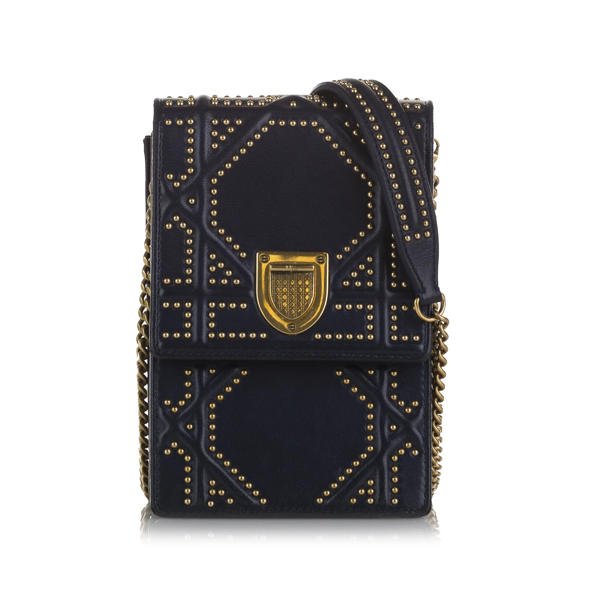 Pre-Owned Authenticated Dior Diorama Vertical Clutch Calf Leather Blue Crossbody Bag Unisex (Good)