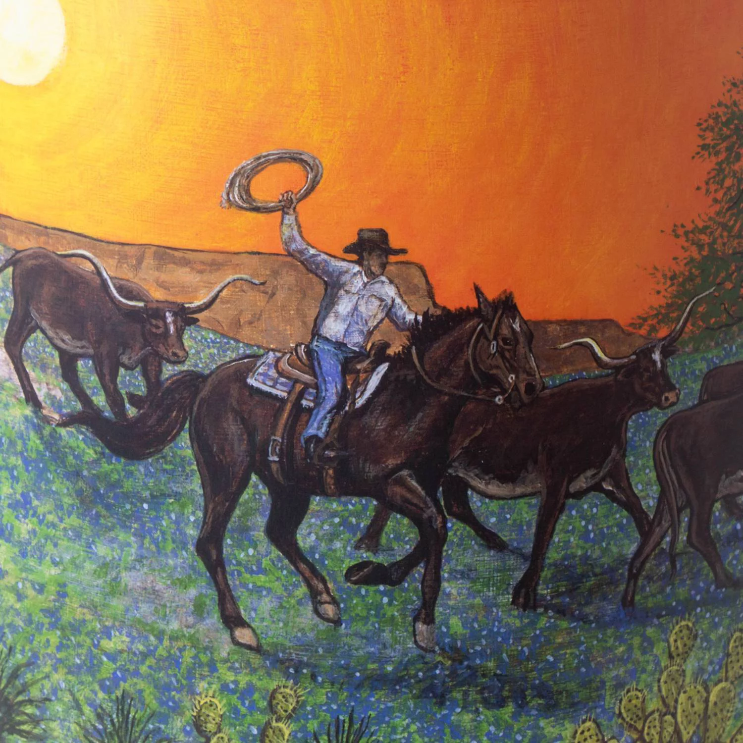 Aladdin Heartland Wicker Oil Lamp with Ride Into The Sunset Shade