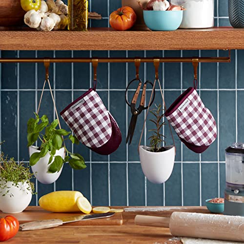 KitchenAid Gingham Cotton Mini Oven Mitt 2-Pack Set, Passion Red, 5.5