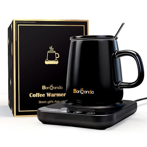 Coffee Mug Warmer Set for Gift: 36W Electric Smart Coffee Cup Warmer with 12 Mode Timer for Desk, Black 9 Mode Temperature Control Display Coffee Warmer Set Gift for Women Mom Men Coffee Lover, 14oz