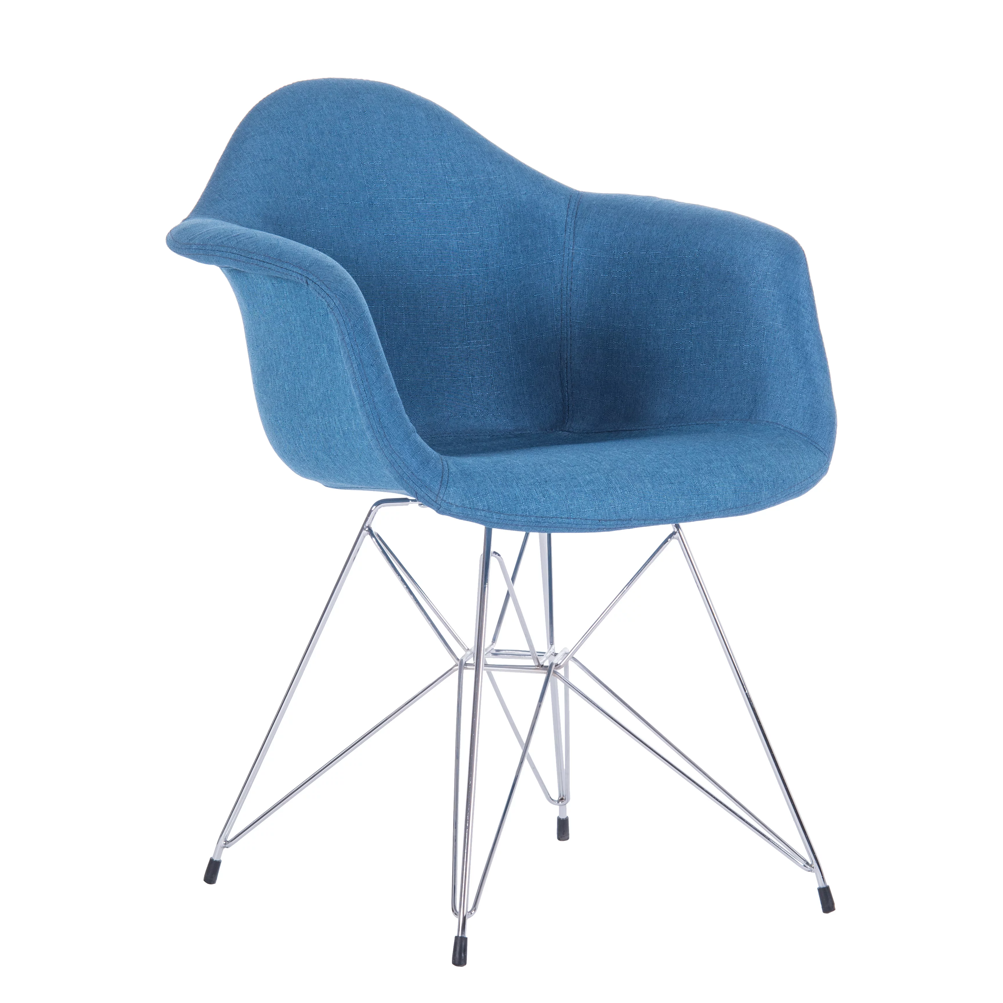 Porthos Home Upholstered Dining Chairs Set of 2 Dining Room Chair with Arms, Chrome Metal Legs and a Beautiful Blue Fabric Eames Style Armchair for Living Room Dining Room Furniture