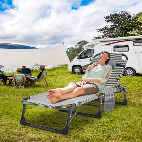 Slsy Sleeping Cots for Adults, 5-Position Folding Chaise Lounge Chairs Outdoor, Portable Folding Bed Cot Lounge Chair for Beach Lawn Camping Pool Sun Tanning