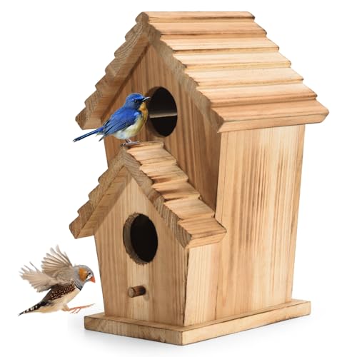 Bird Houses for Outside-2 Hole Wooden Outdoor Bird House,Wild Bird Box House,Nesting Box Birdhouse,Garden Bird Roosting