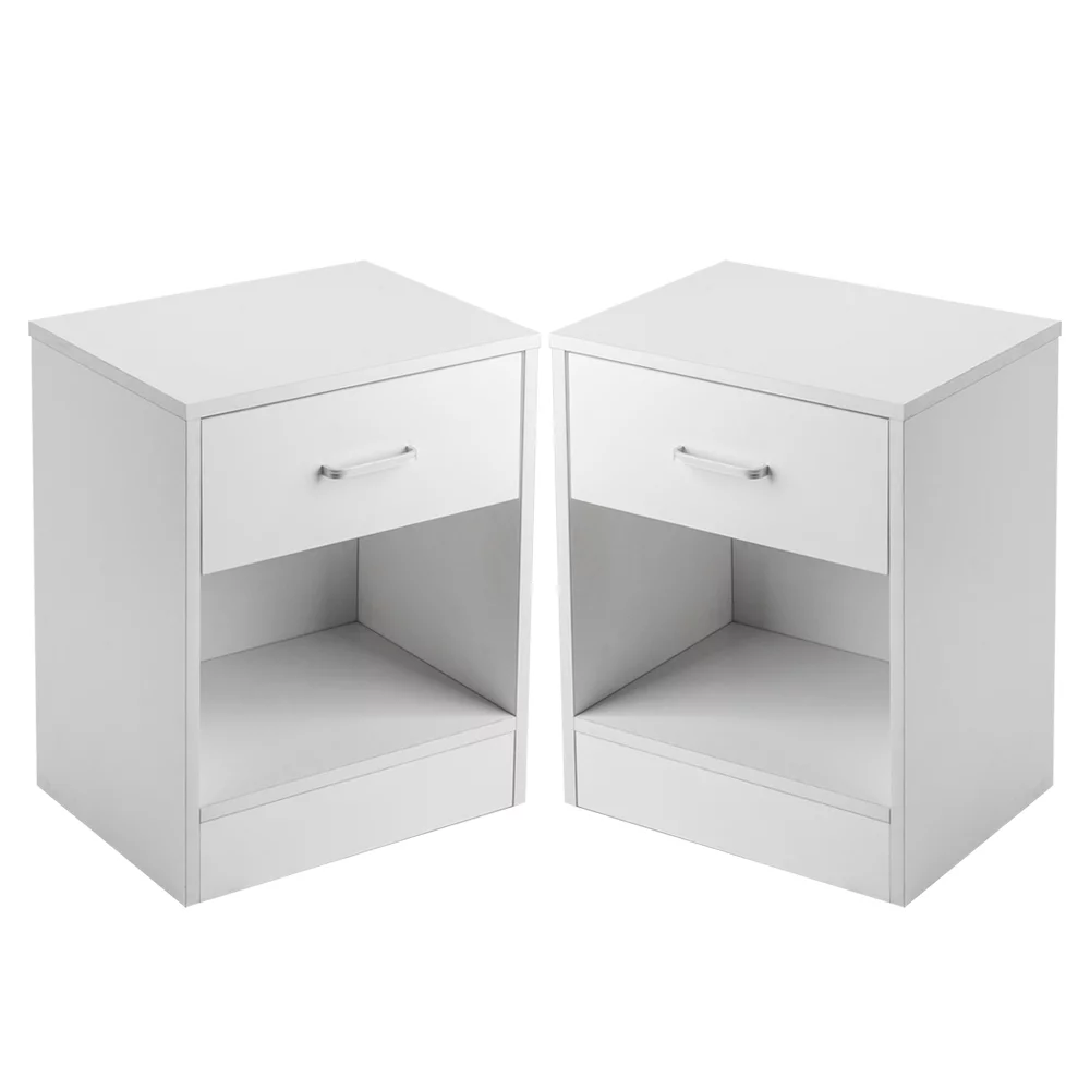 Royard Oaktree Nightstand Set of 2 with Drawer and Open Cabinet Modern White End Table with Storage Wood Bedside Table for Bedroom Living Room