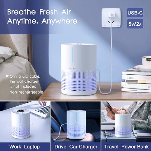 Air Purifiers for Bedroom Home 430 Sq.Ft, MOOKA H13 HEPA Filter Small Portable Air Purifier with USB Cable Fragrance Sponge for Smokers Pollen Pets Dust Odors, Desktop Air Cleaner for Car RV, M01