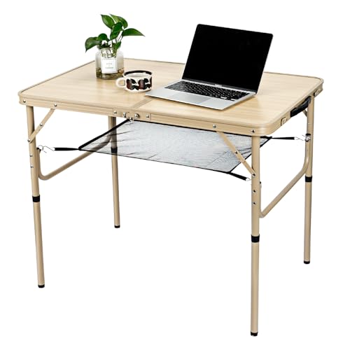 Small Camping Table 2Ft Folding Table 3 Adjustable Height Portable Lightweight Table Aluminum Fold Up Dining Table for Picnic,Beach BBQ,Cooking, Bed Working Outdoor & Indoor