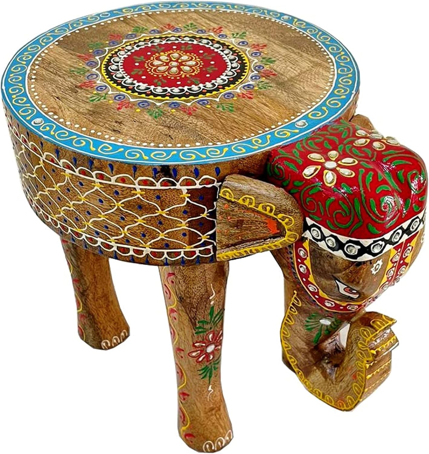 Wooden Elephant Stool Hand Painted Wooden Stool Kids Home Decor Elephant Stool,Cum Side Table Stand,Animal Plant Stool Home Office Living Or Bedroom Décor by KD Art Craft KDAC-1713313 Multicolor
