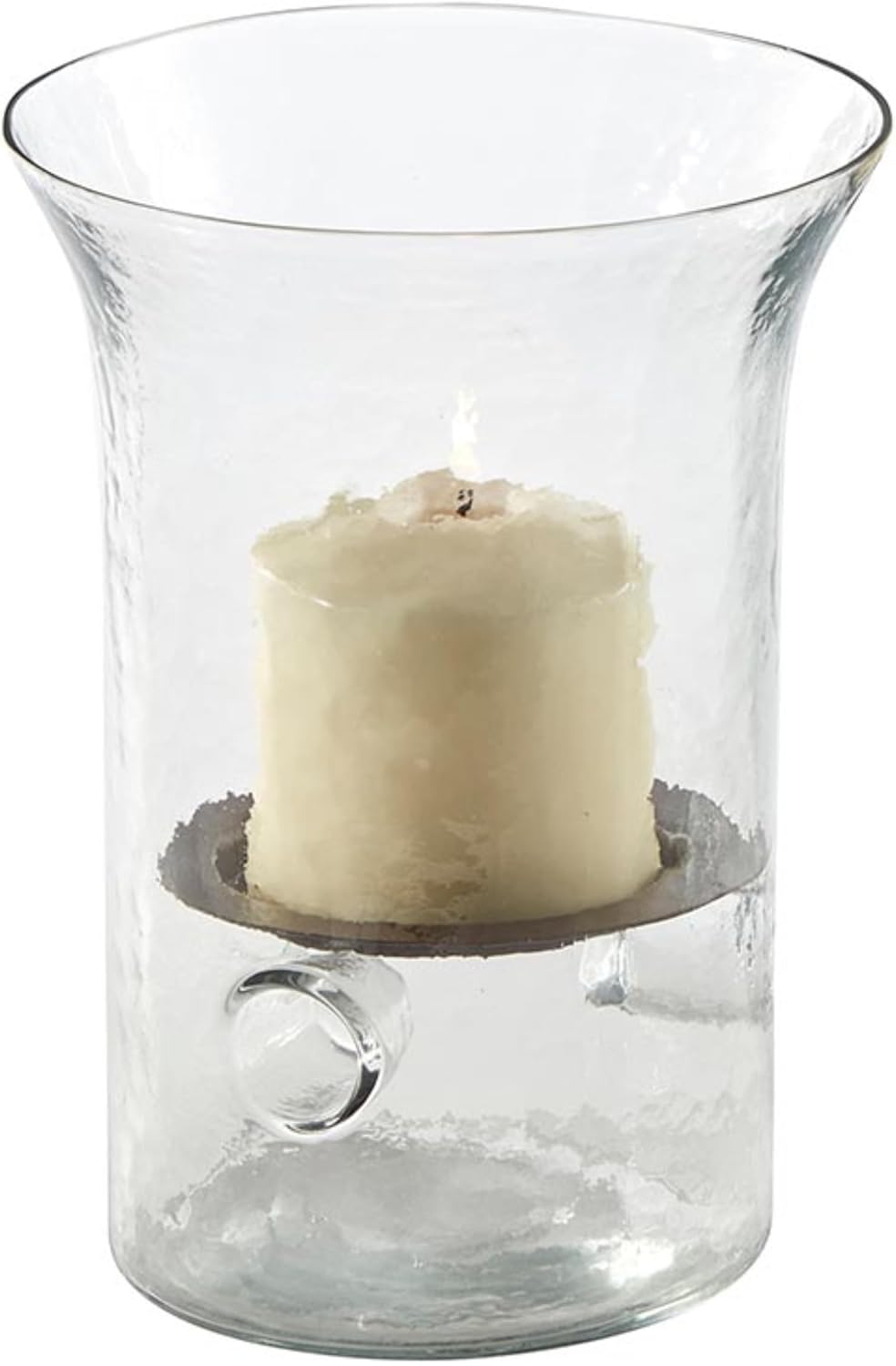 47th & Main Vintage Candleholder Hammered Glass Hurricane Pillar Candle Holder, Small, Clear