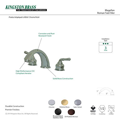 Kingston Brass KB362 Magellan Roman Tub Faucet, Polished Brass,8-Inch Adjustable Center