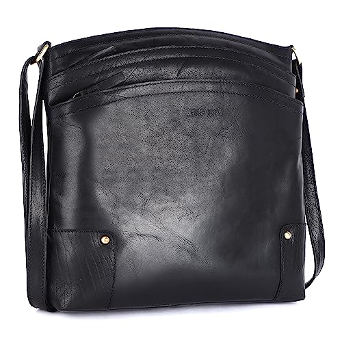 Terry Large Soft Real Leather Womens Crossbody Handbags and Purses-Triple Zip Premium Sling Crossover Shoulder Bag