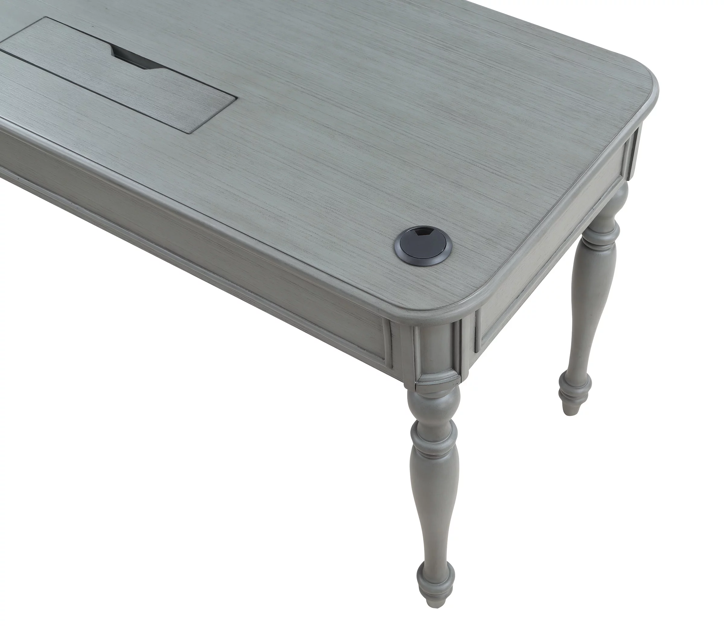 Country Meadows L-Shape Engineered Wood Desk with Power in Plantation Gray