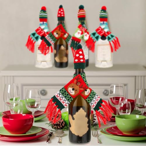 Boao 6 Sets Christmas Wine Bottle Cover for Christmas Decorations Party Decorations(Style 1)
