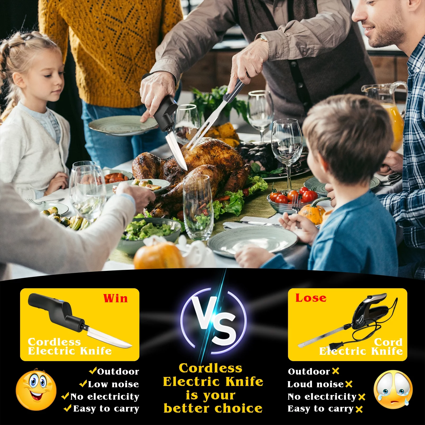 Fstcrt cordless electric knife, ElectricTurkey knife, Portable rechargeable lithium electric knife with safety lock, Used for carving meat, steak, fish, poultry, bread, vegetables, handmade, etc