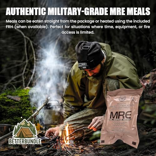 MRE U.S. Meals Ready to Eat (Variety Pack of 12) – (A or B Case Selected at Random) Nutritional Emergency Food Rations - Freeze Dried Food w/ Flameless Heater, Entree, Dessert, & More - MRE Kit for Emergency Survival, Hunting, & More