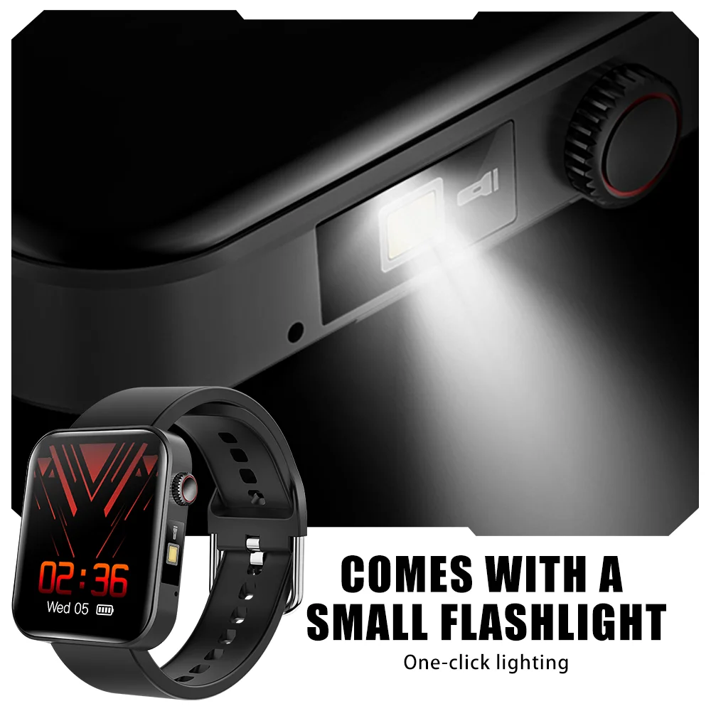 EIGIIS Smart Watches for Women Men with LED Flashlight, 1.69” HD Fitness Tracker with Step Counter Sleep Monitor, Outdoor Sports Smartwatch for iOS and Android Phones