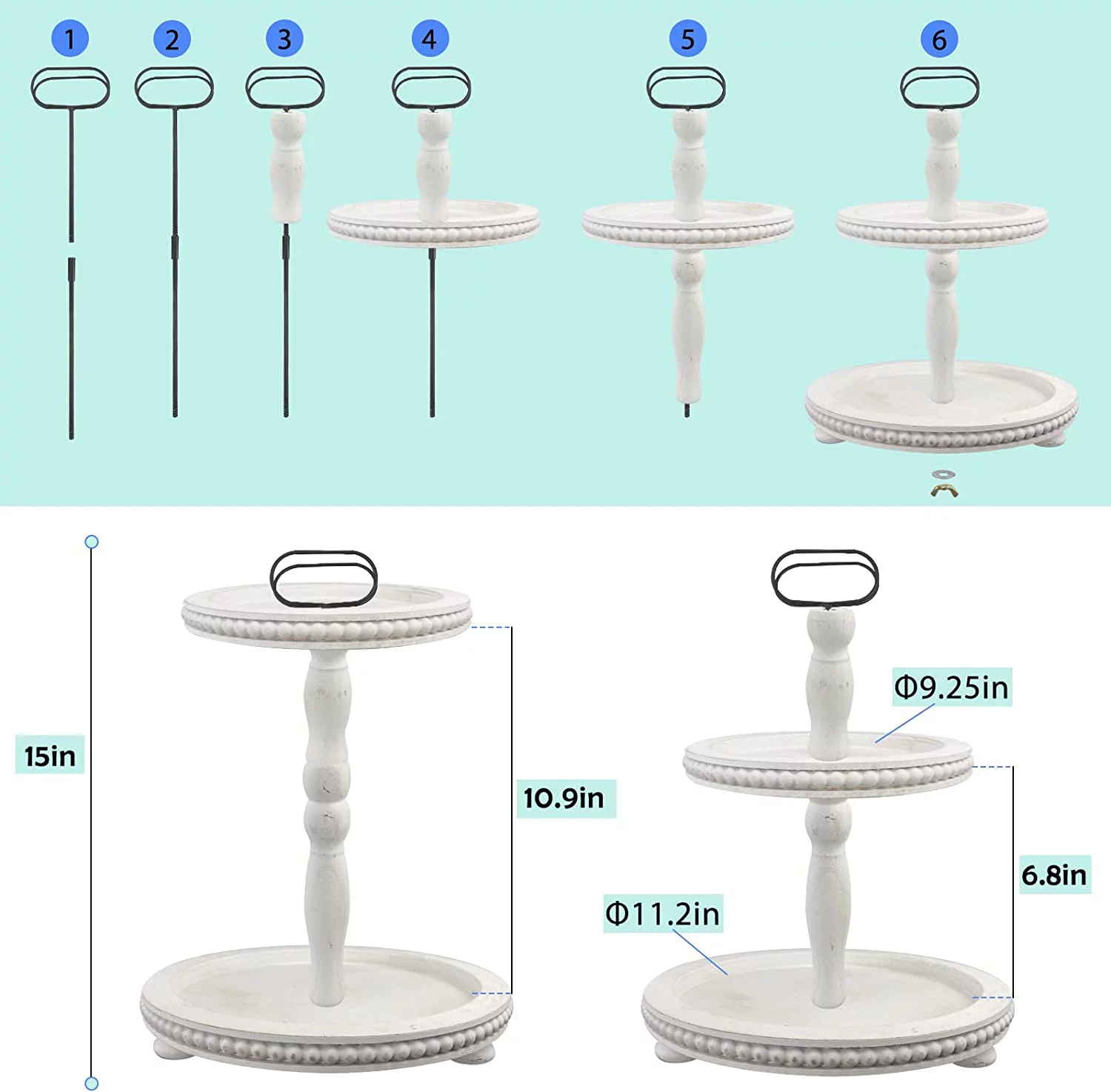 Urban Deco Wooden Decorative Tray Two Tiered Tray Round Serving Tray (White)